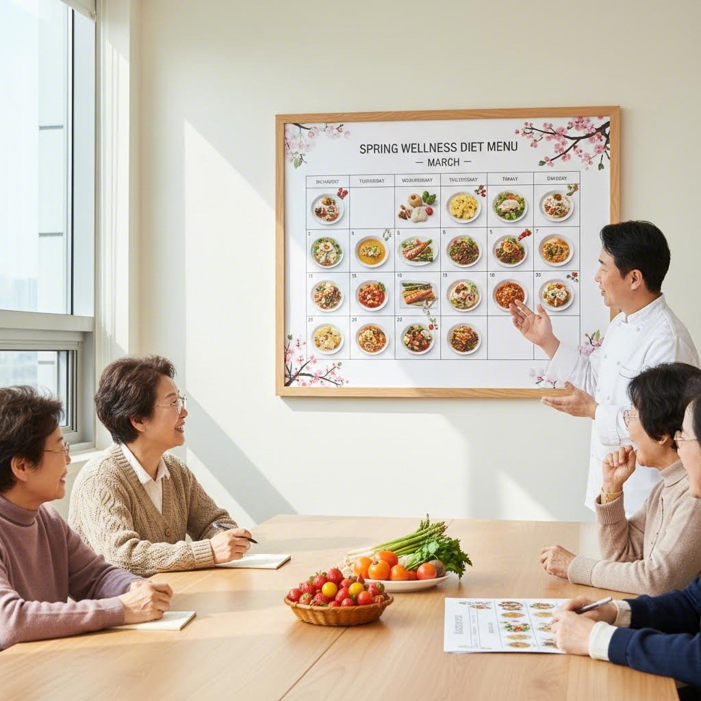 3월의 봄 건강 식단이 적힌 복지관 식단표