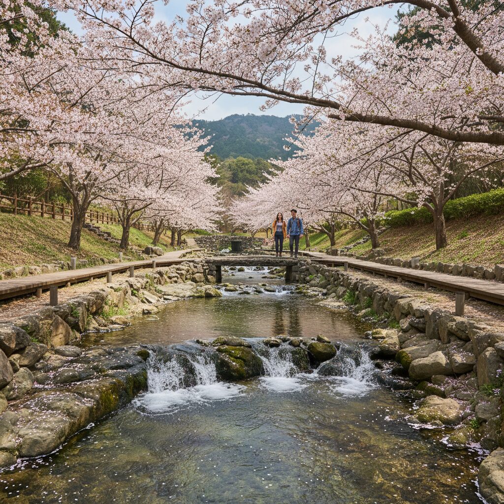 제주 예래생태공원 벚꽃과 계곡 풍경