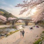 봄날 떠나기 좋은 국내 여행지 추천 봄날 진천 농다리와 넓은 모래사장 풍경