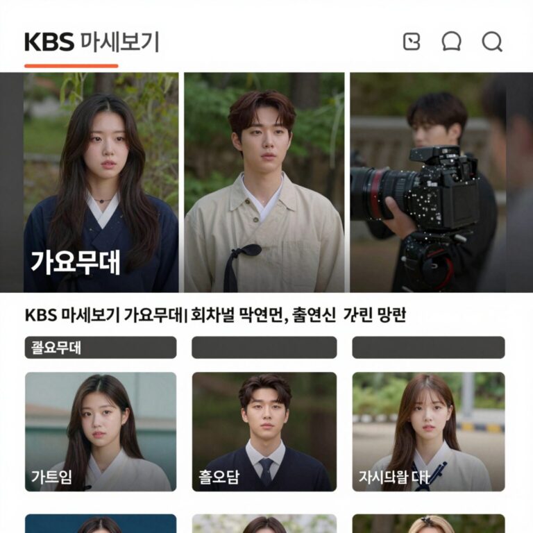 KBS 다시보기 페이지에서 가요무대 회차별 출연진 확인하는 화면