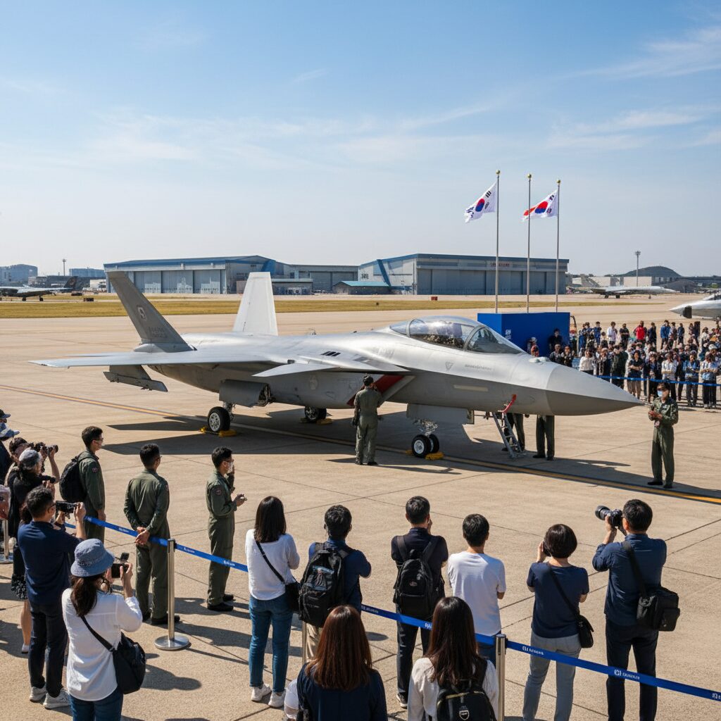 KF21 보라매 전투기가 에어쇼에서 전시되고 있는 모습