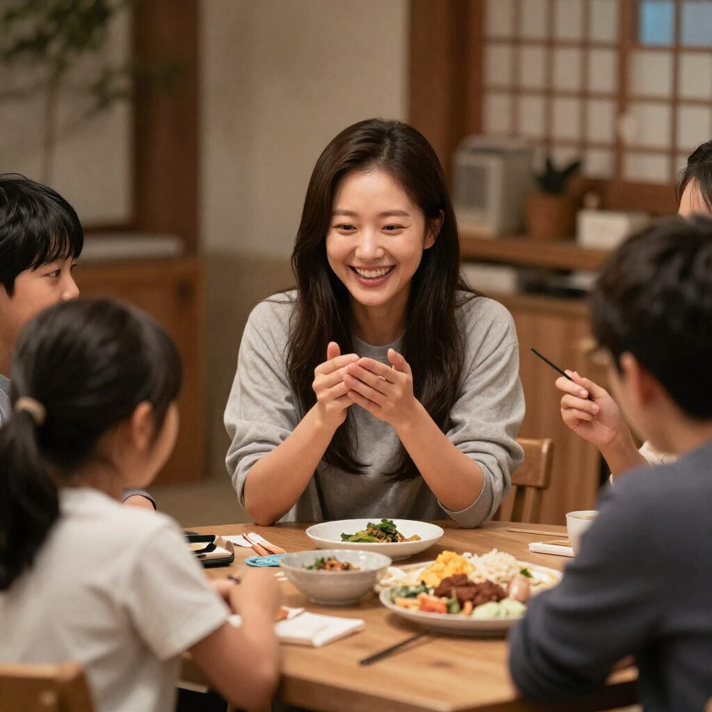 김태리가 아이들에게 연기를 가르치고 웃고 있는 모습