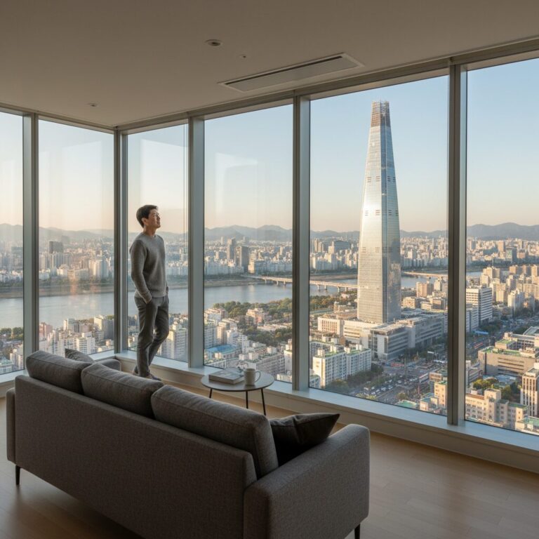 나는솔로 22기 출연자 영식의 새 집 창밖 풍경과 롯데월드타워 조망