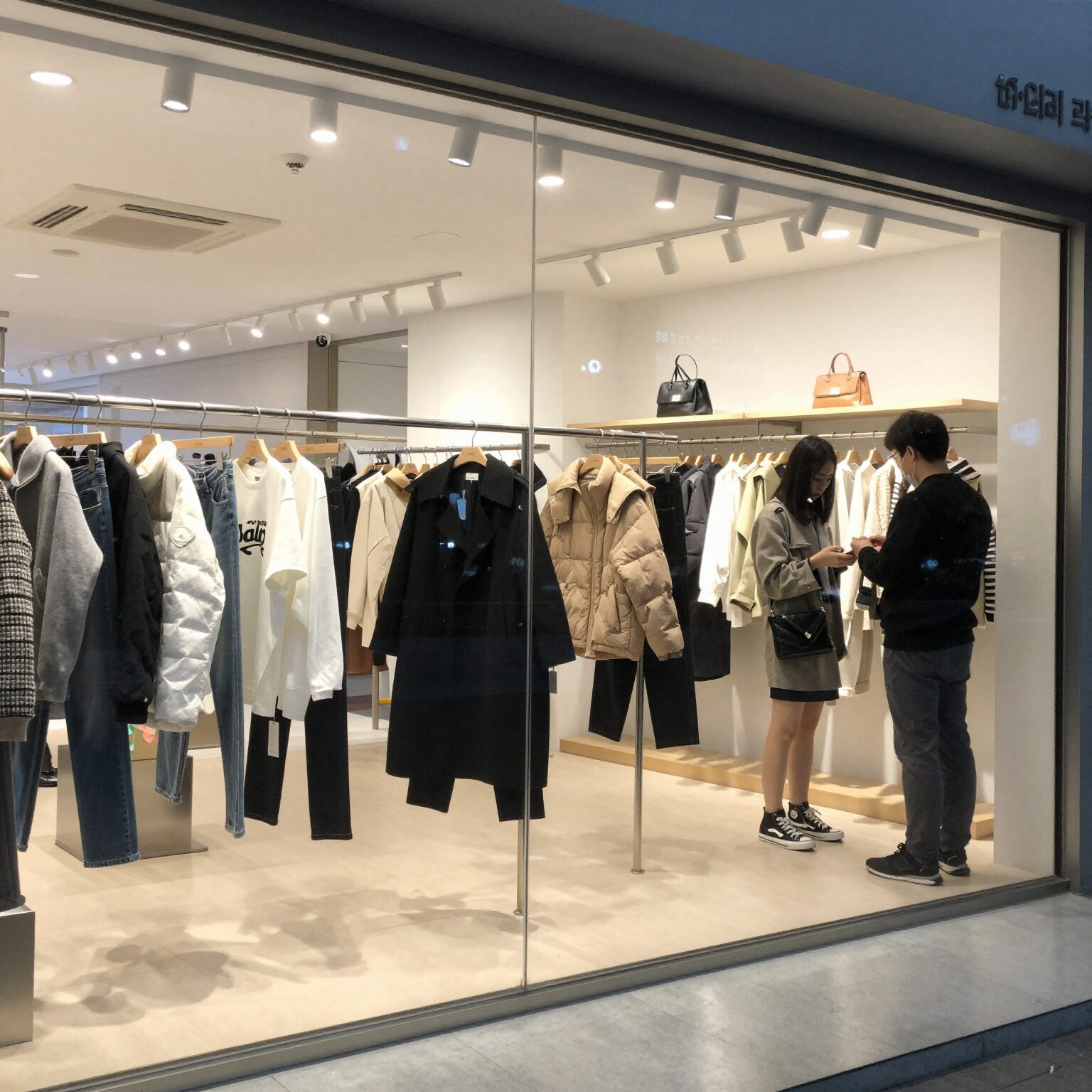 코오롱세이브프라자 일산점 내부 전경, 다양한 브랜드 옷들이 진열되어 있음