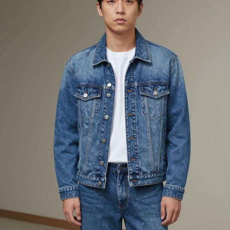 라코스테 카라 점퍼와 데님 팬츠를 매치한 캐주얼한 일상 스타일