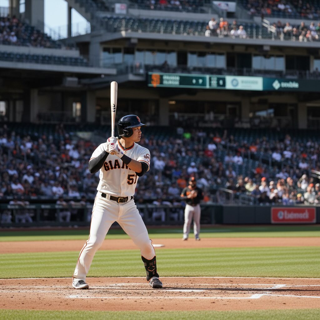 이정후 선수가 메이저리그 경기에서 타격을 준비하는 모습