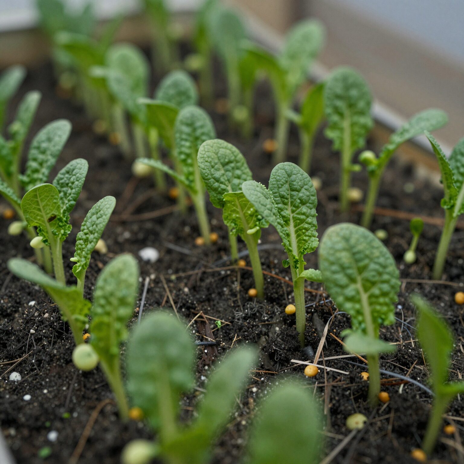 상추 씨앗 발아 후 자란 어린 새싹들