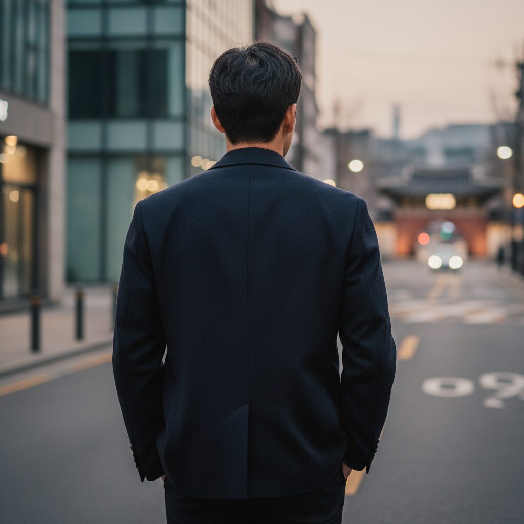 마시모두띠 울 블렌드 블루종 뒷면 핏과 어깨 라인