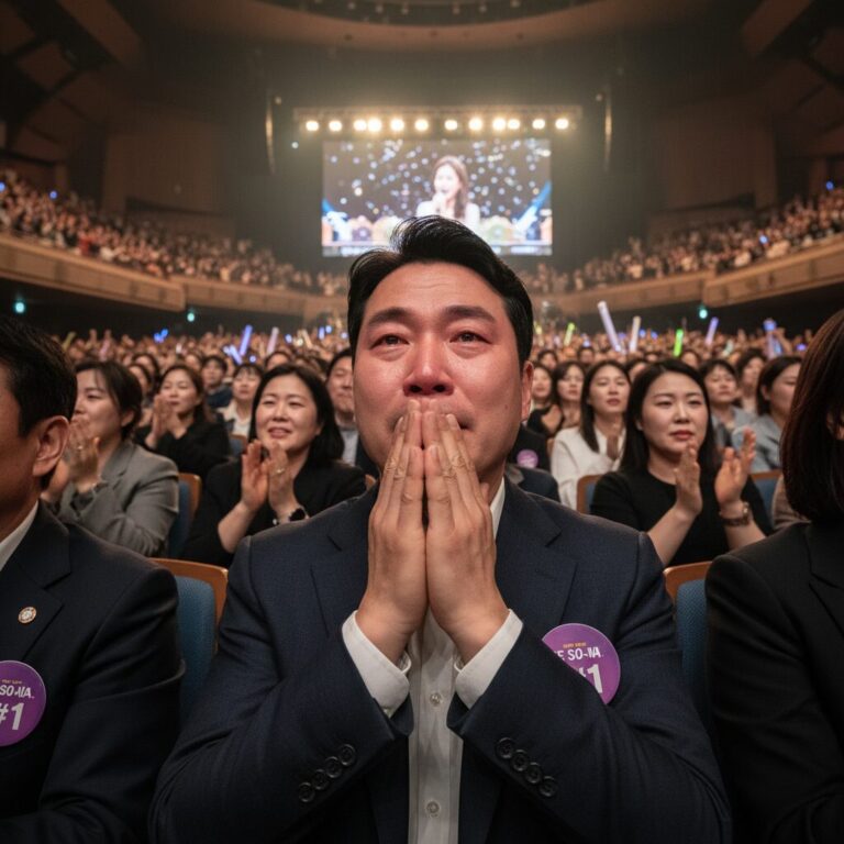 미스트롯4 결승전 객석에서 아내 이소나의 우승을 보며 눈물을 흘리는 남편 강상준의 모습