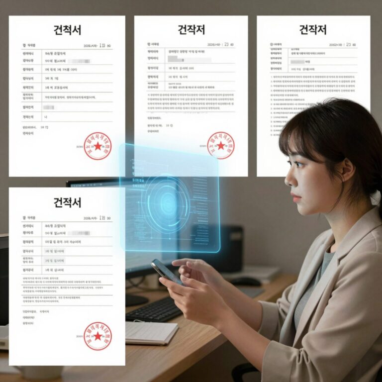 여러 이사업체 견적서를 비교하고 있는 모습