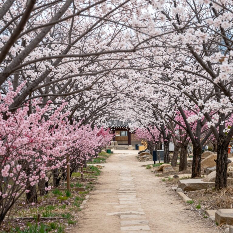 강진 남미륵사 봄철 서부해당화와 철쭉으로 물든 꽃길 풍경