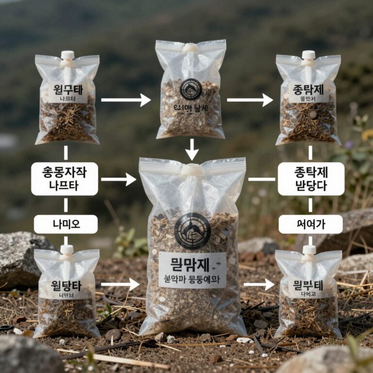 원유에서 나프타를 거쳐 종량제 봉투가 만들어지는 과정을 보여주는 플로우 차트