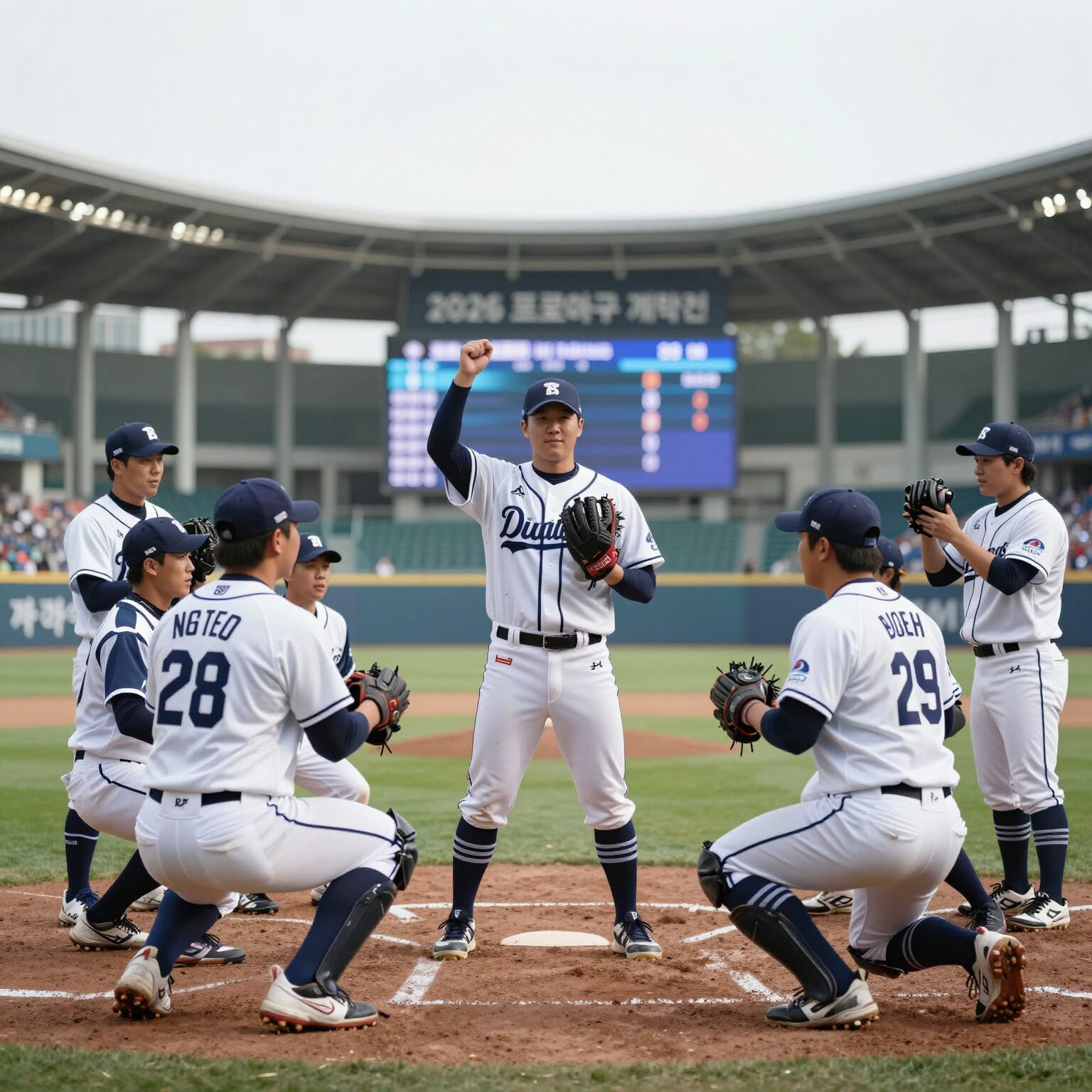 창원 NC파크에서 열린 2026 프로야구 개막전 NC 다이노스 선수들의 승리 세리머니
