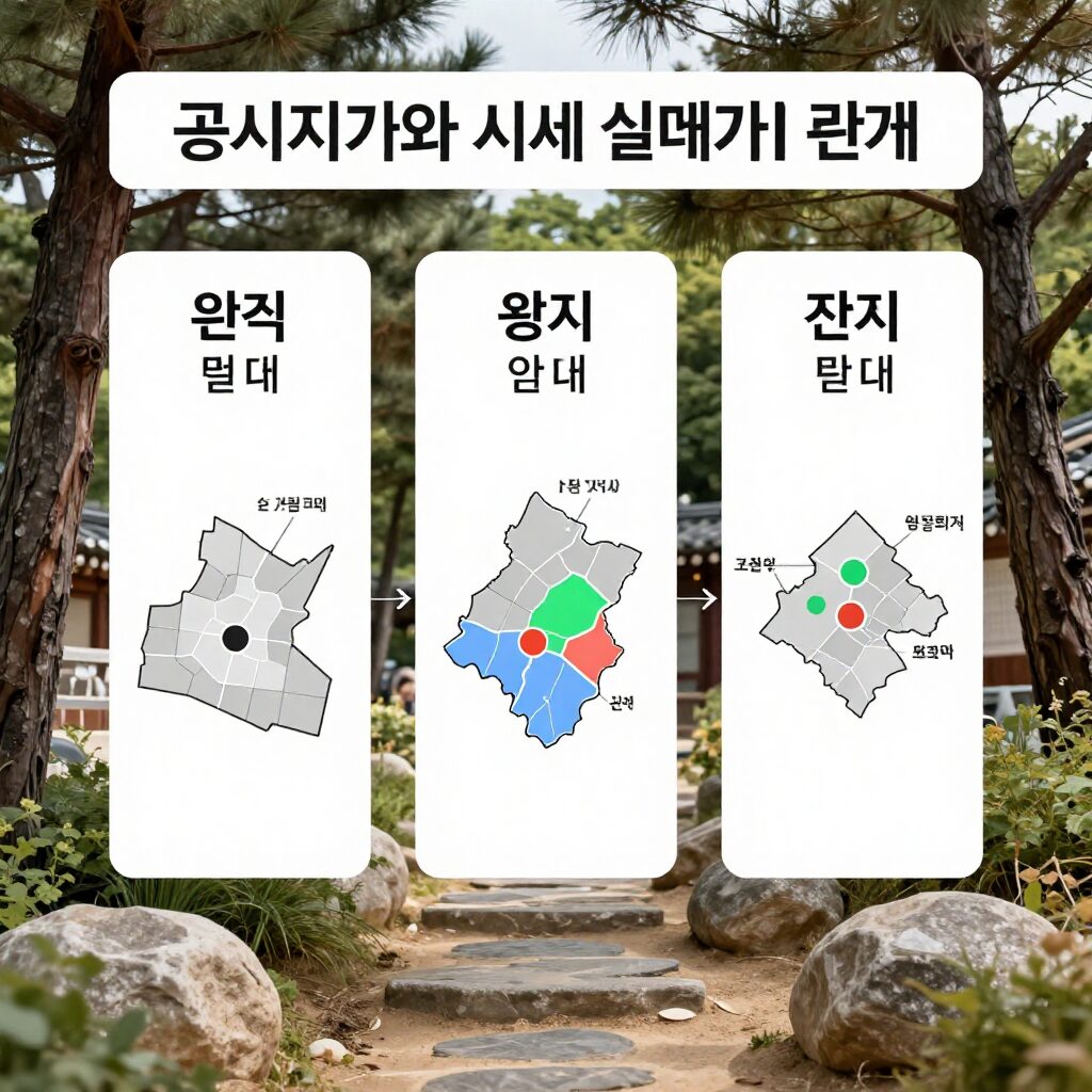 공시지가와 시세 실거래가의 관계를 보여주는 개념도