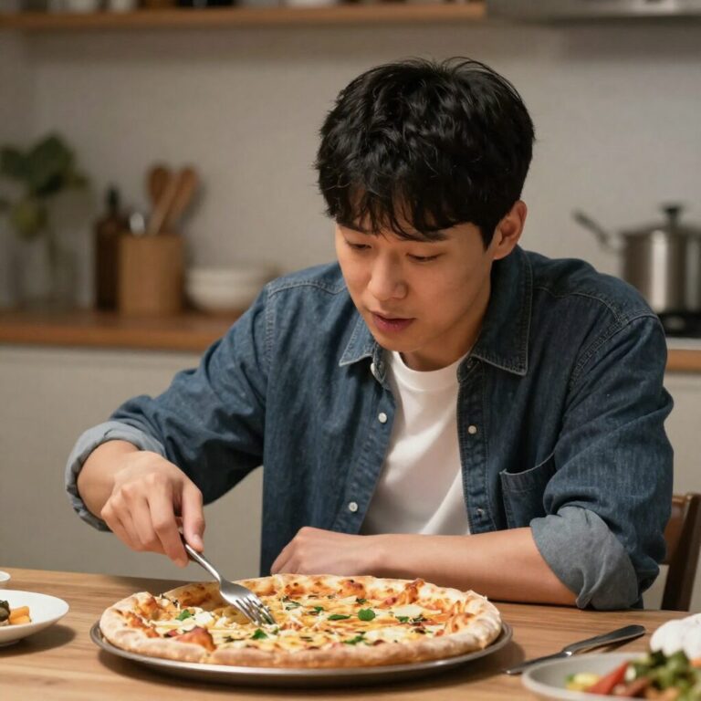 오상진 아나운서가 집에서 피자를 만들고 있는 모습