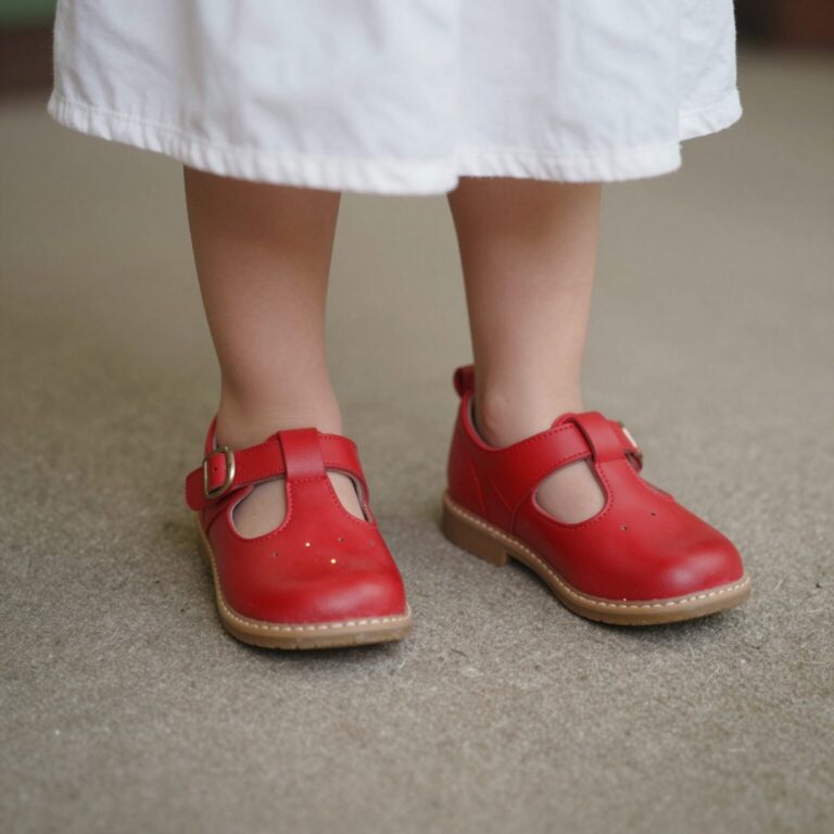 4세 여아가 신은 오즈키즈 빨간색 LED 구두, 걸을 때마다 밑창 불빛이 반짝임