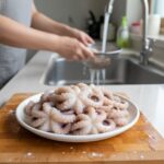 밀가루로 세척 후 깨끗해진 손질된 쭈꾸미가 접시에 담겨 있다