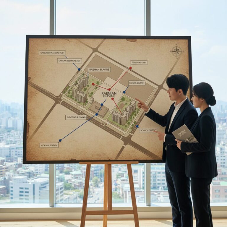 래미안 엘라비네 주변 지도와 주요 시설 표시