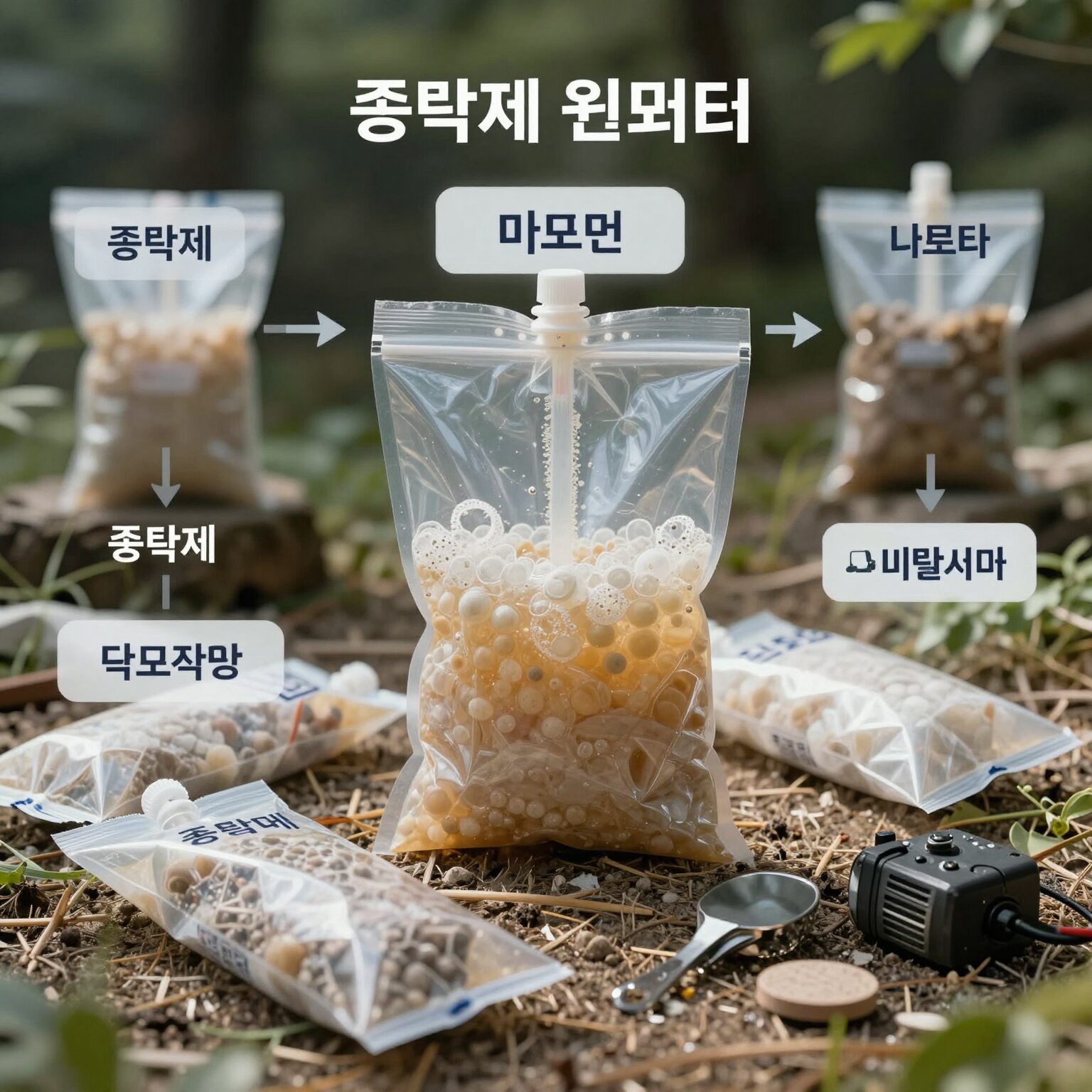 종량제 봉투 원료인 나프타에서 폴리에틸렌을 거쳐 비닐 제품이 만들어지는 과정을 보여주는 다이어그램
