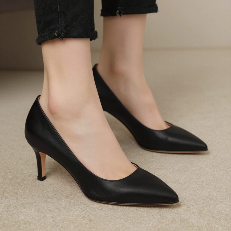 블랙 컬러의 로저비비에 미들힐 펌프스 구두가 놓여 있는 모습
