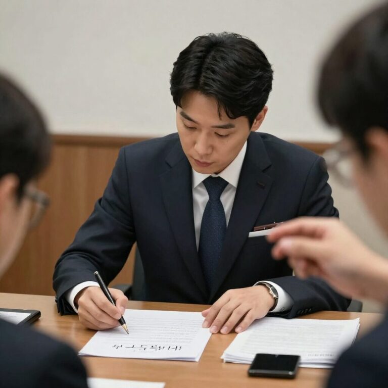 주주총회 의사록 작성 시 서명하는 모습