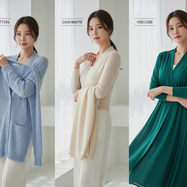 봄 가디건 소재별 특징 비교 이미지 면 캐시미어 비스코스