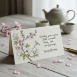 손으로 그린 꽃 그림과 함께 쓴 따뜻한 봄 인사 카드