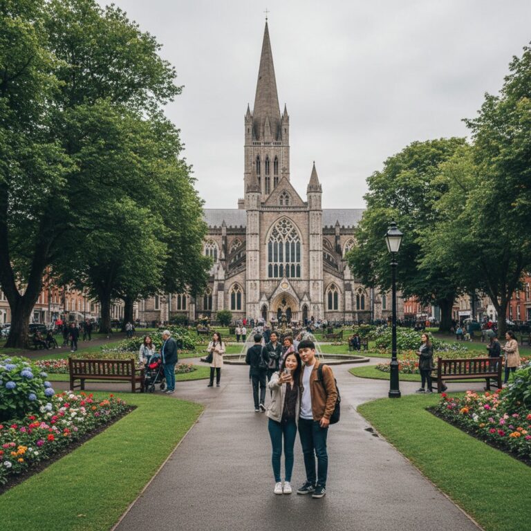 더블린 세인트패트릭 대성당 외관과 앞의 넓은 공원