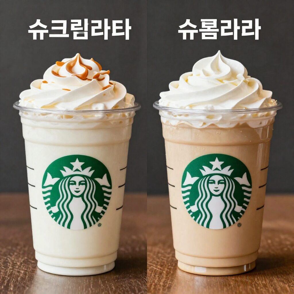 스타벅스 슈크림라떼와 슈폼라떼 컵 비교 사진