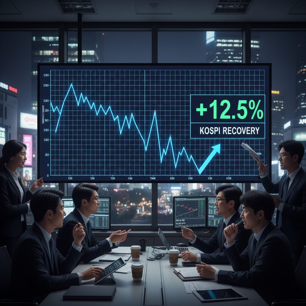 코스피 지수의 급격한 하락과 반등을 보여주는 변동성 차트