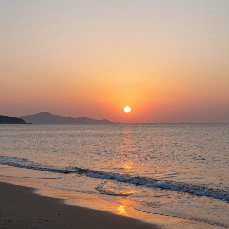 오일파스텔로 그려진 노을이 지는 바다 풍경 그림 연습작