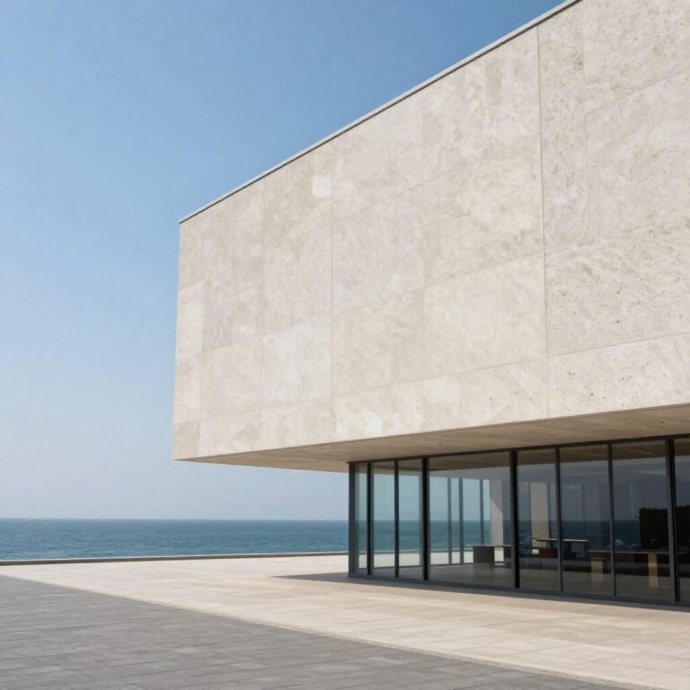 통영국제음악당 외관과 앞쪽 바다 전경