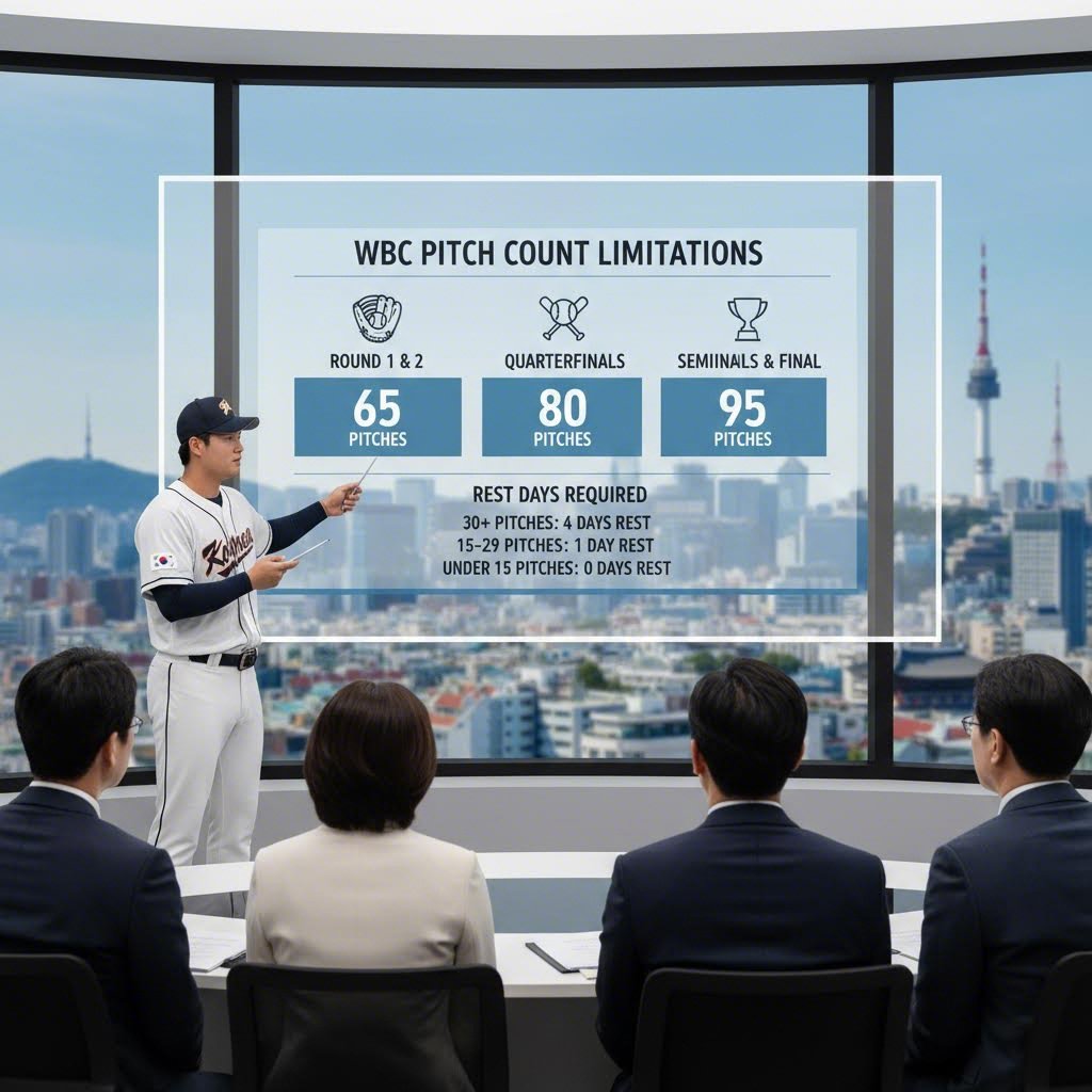 WBC 투구수 제한 규정을 설명하는 그래픽