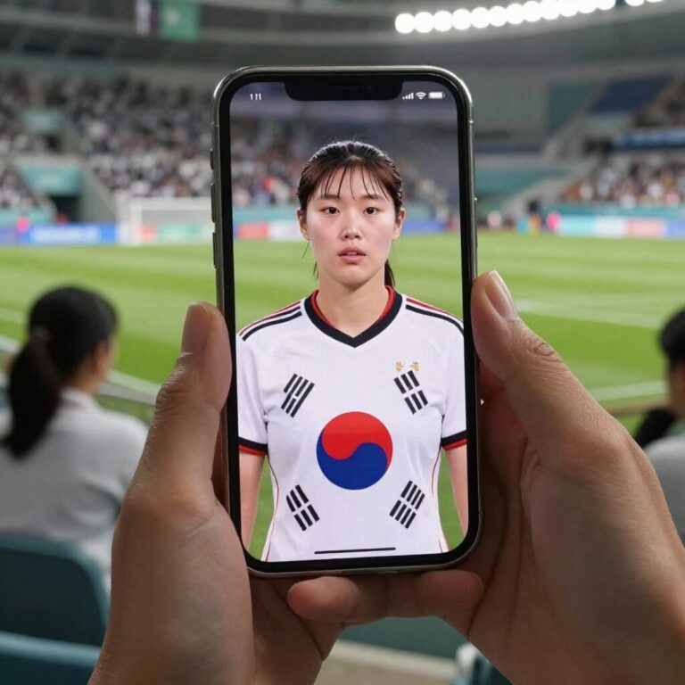 여자축구 생중계를 스마트폰과 태블릿으로 시청하는 모습