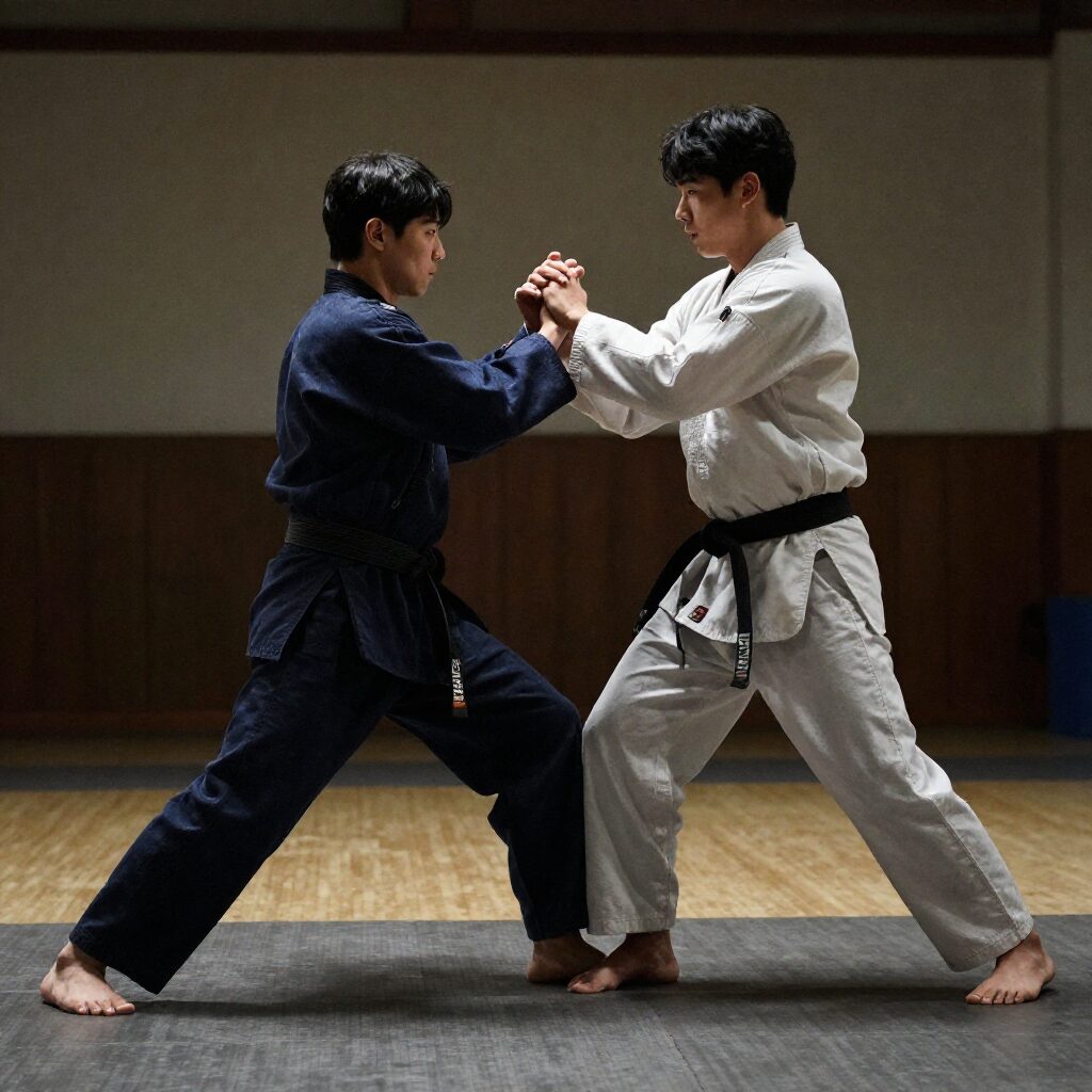 야마모토 요시노부의 창던지기 훈련 동작 중 측면을 유지하는 모습