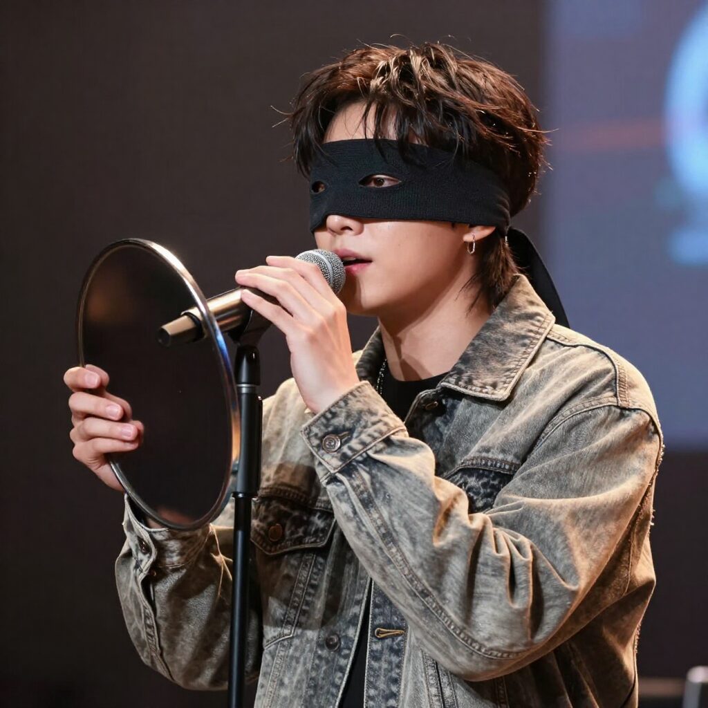 가수 양파가 복면가왕 앤틱 거울로 무대에서 노래하는 모습