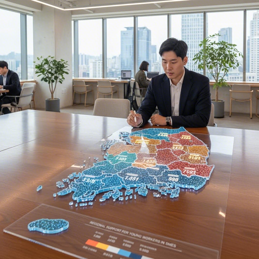 지방 중소기업 청년 근속 지원금 지역별 지원 금액 차이를 보여주는 대한민국 지도