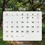 2026년 5월 달력에 5월 1일과 5일은 공휴일로 표시되어 있고 5월 4일은 평일로 표시됨