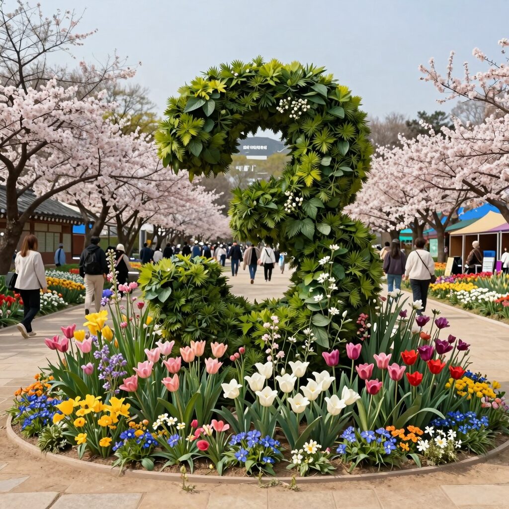 2026 고양국제꽃박람회 메인 조형물 시간여행자의 정원과 다양한 봄꽃 전경