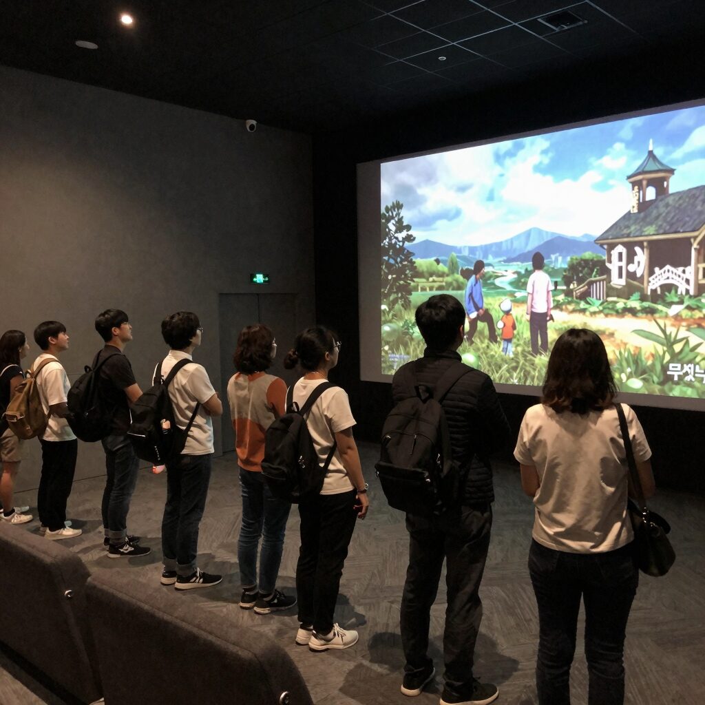 부산국제단편영화제 상영관 내부, 다양한 연령대의 관객들이 단편영화를 관람하고 있음