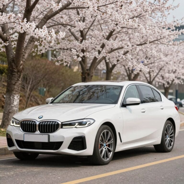 봄날 BMW 차량으로 드라이브하는 모습