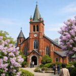 대구 라일락 명소 5곳 향기로운 봄 산책 코스 대한성공회대구교회 붉은 벽돌 건물과 만개한 라일락 나무