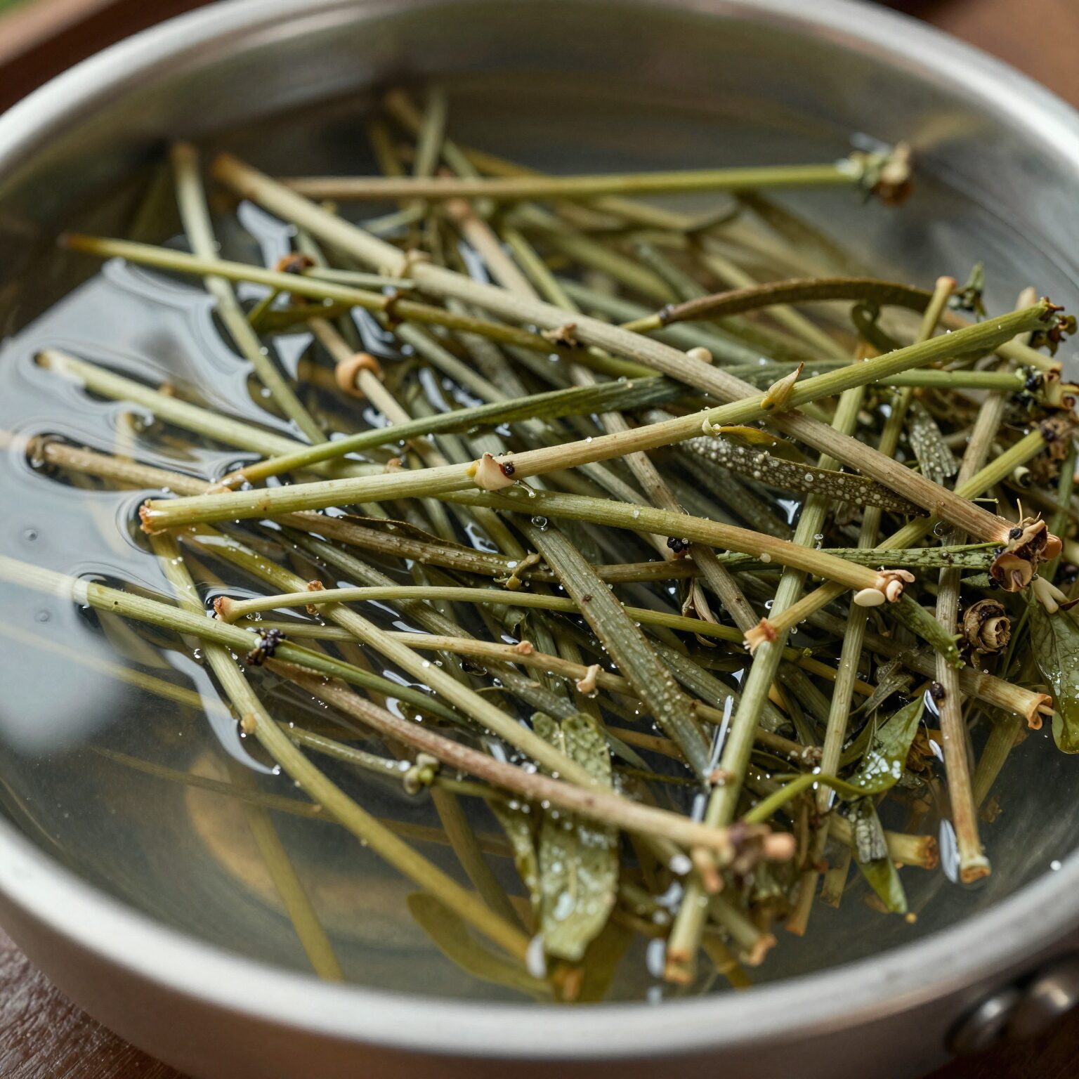 불리고 삶아 물기를 뺀 다래순 나물이 그릇에 담겨 있는 모습