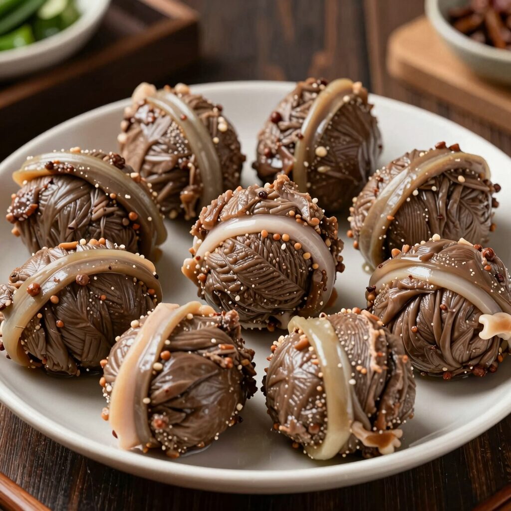 데친 두릅을 소고기로 돌돌 말아 접시에 담은 두릅 소고기 말이