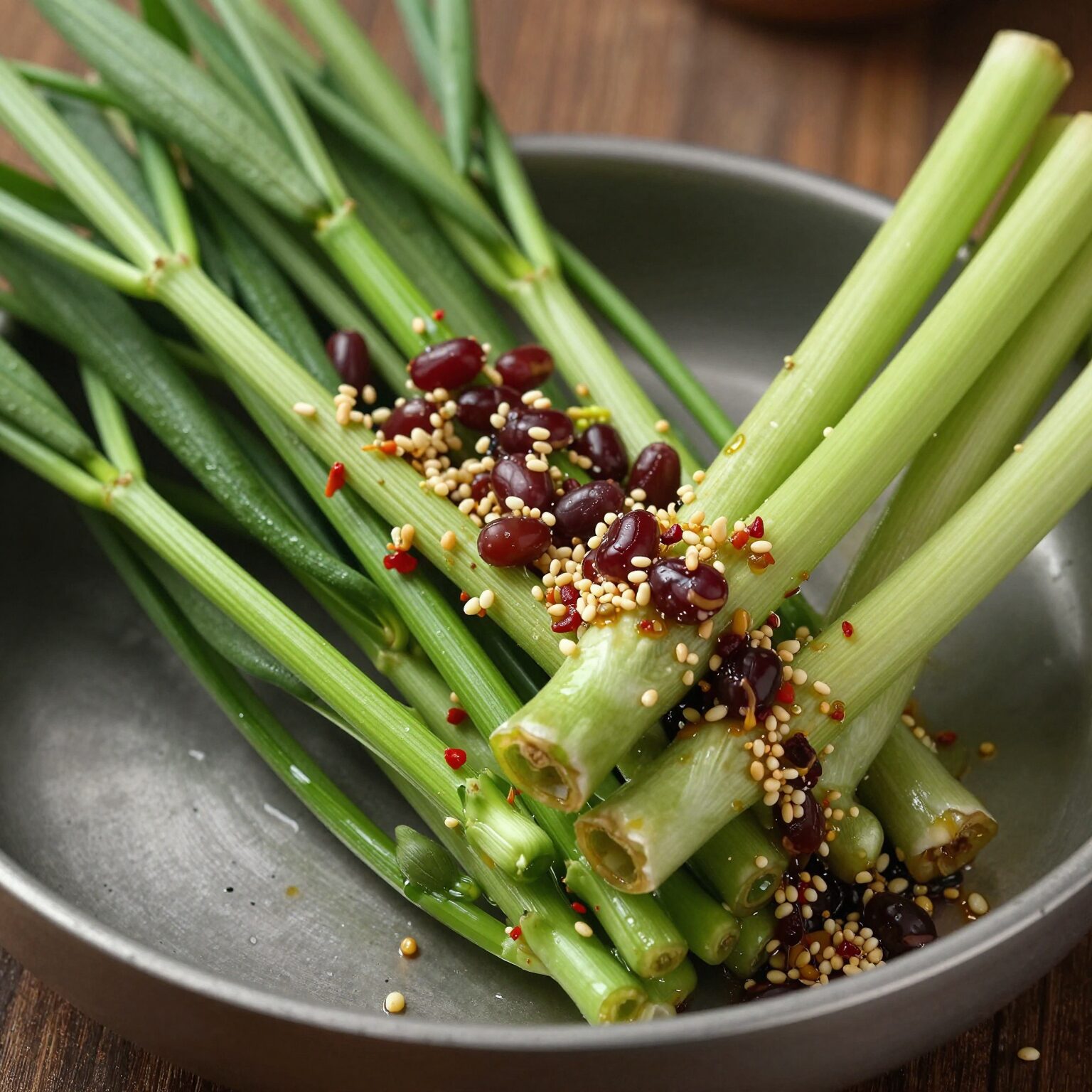 깨끗이 손질된 두릅과 된장 들기름 등 양념 재료가 준비된 사진