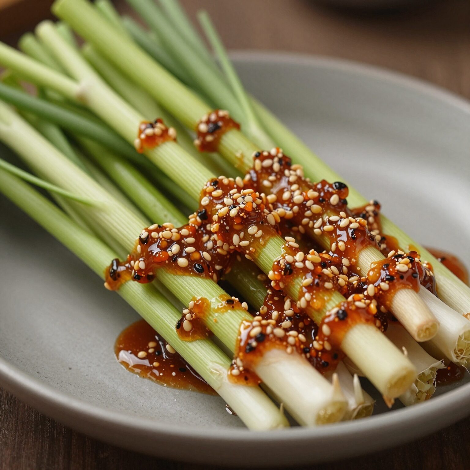 데친 두릅나물을 양념과 함께 가볍게 버무리는 모습