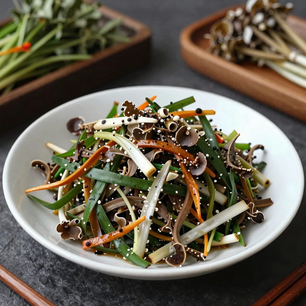 데친 두릅과 더덕으로 만든 봄나물 샐러드