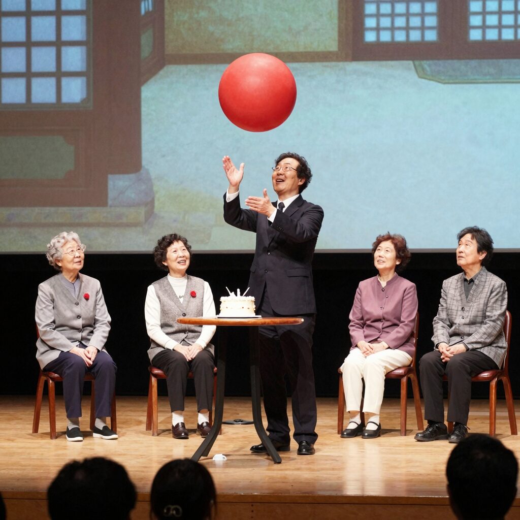어버이날 공연에서 어르신들이 마술사와 함께 웃으며 참여하는 모습