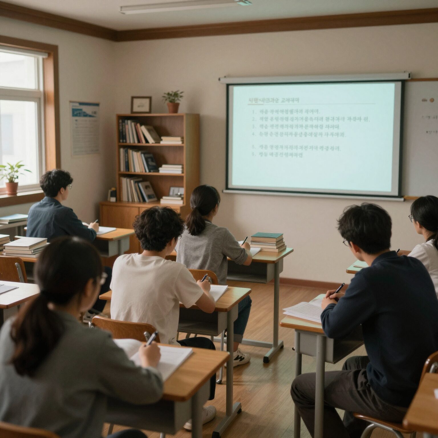 교과서와 기출문제집을 활용한 영어 듣기 연습 장면