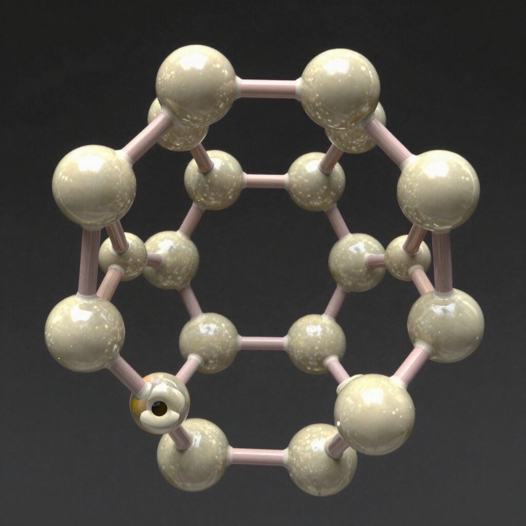 글루코오스의 선형 쇄상 구조가 5번 탄소의 산소와 1번 탄소가 결합하여 6각형 피라노스 고리 구조로 변하는 과정을 보여주는 도식